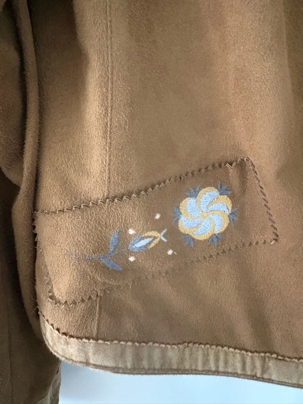 A·B·S by Allen Schwartz Embroidered faux Suede zip up boho chic Jacket brown (M) - Picture 6 of 6